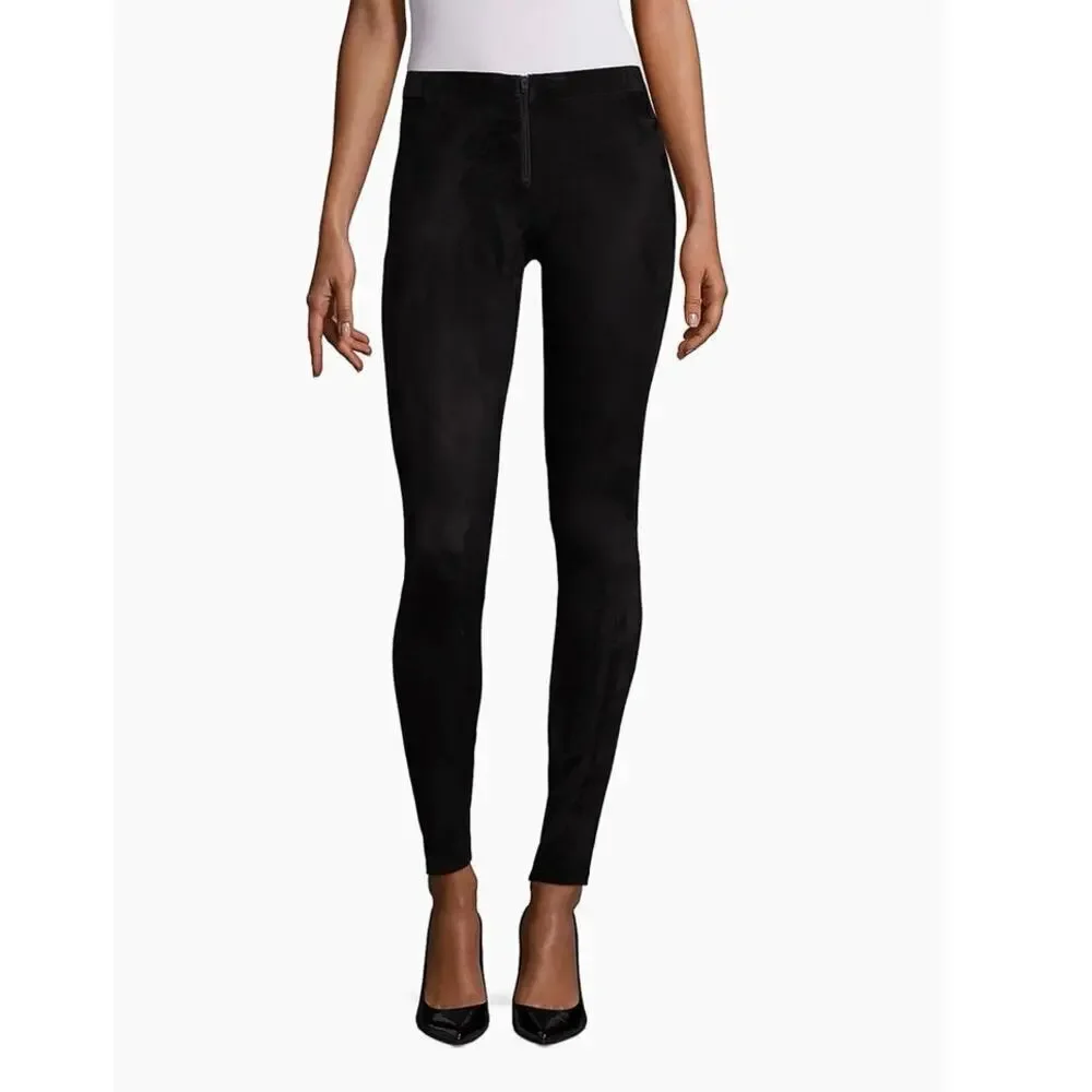 Alice + Olivia Front Zip Black Lambskin Suede Leggings Size 4